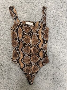Babaton Snake-Print One-Piece Bodysuit - Brown Black Cream